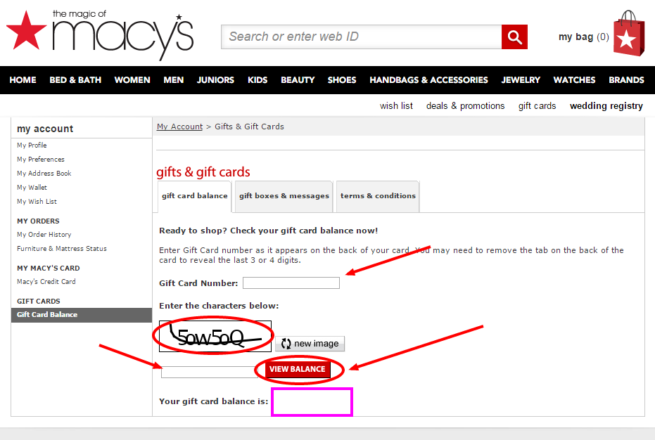 Check macys gift card balance online
